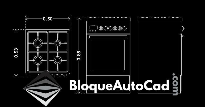Bloque CAD de Estufa en Mueble: Descarga Gratuita en Planta y Alzado 1 Bloque AutoCAD de estufa dwg mueble en planta y alzado gratis