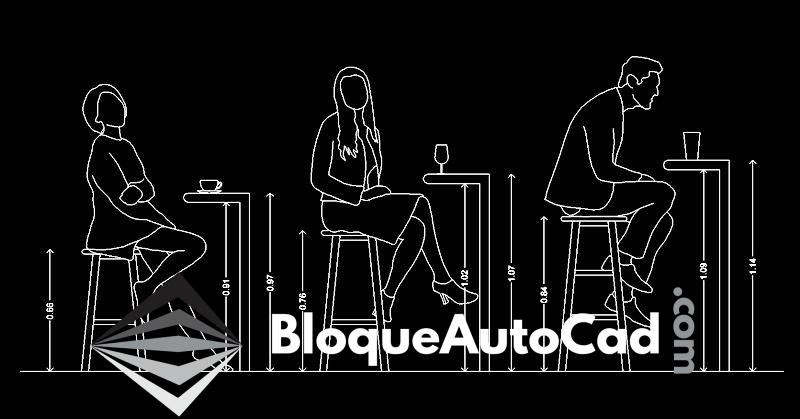 Bloques CAD de Sillas y Bancos para Cocina y Bar: Descarga Gratuita en Alzado DWG 1 Silla banco para cocina