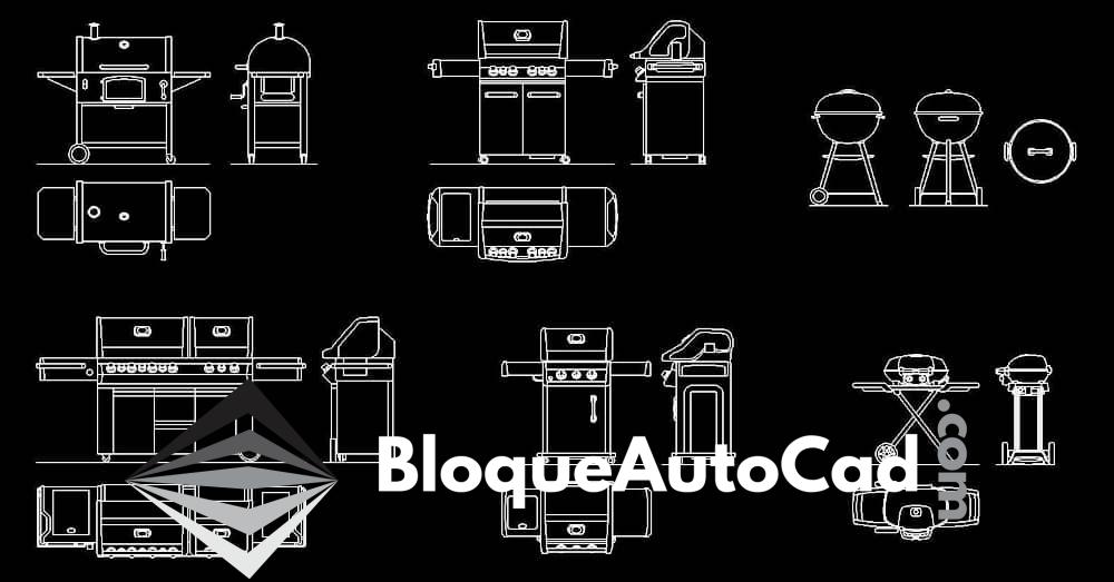 Bloques de Asadores Portátiles en AutoCAD: Descarga Gratis y Diseña Espacios Recreativos 1 Bloques AutoCAD de asadores dwg en planta y alzado CAD blocks