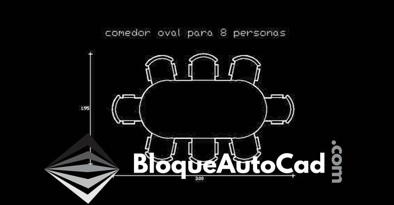 Descarga Gratis: Bloque de Comedor Rectangular Oval para 8 Personas en AutoCAD DWG 1 Comedor rectangular oval bloque de AutoCAD dwg 8 personas