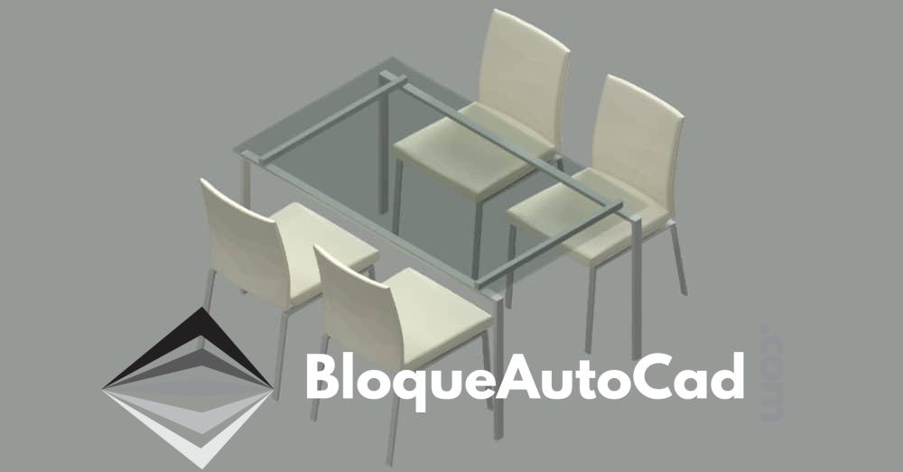 Descarga Gratis: Bloque de Comedor en AutoCAD 3D - Mesa Rectangular y 4 Sillas Modernas 1 Bloque Comedor en AutoCAD 3d con mesa y 4 sillas dwg gratis CAD blocks