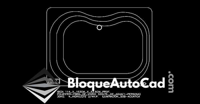 Descarga Gratis: Bloque de Jacuzzi Ibiza en AutoCAD - CAD Block 2D DWG con Hidrojets y Luces Subacuáticas 1 Tina de baño