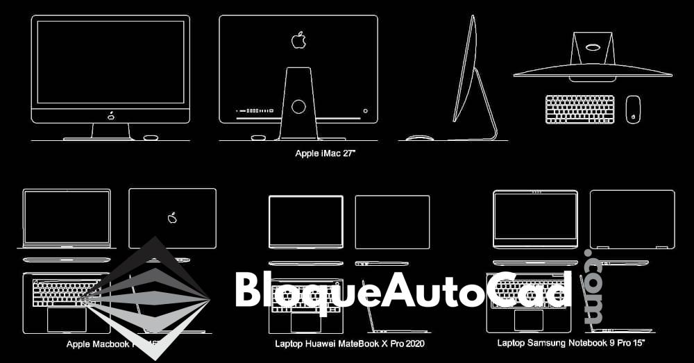 Descarga Gratis: Bloques AutoCAD de Computadoras y Laptops - Apple, Samsung, Huawei DWG 1 Bloques AutoCAD computadoras