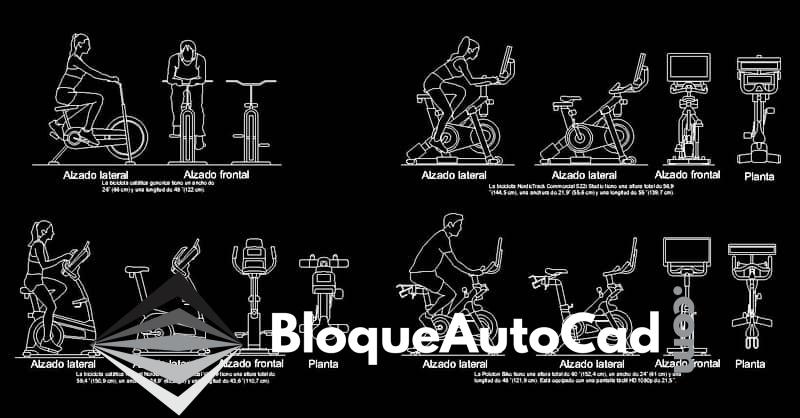 Descarga Gratis: Bloques CAD de Bicicletas Estáticas en AutoCAD para tu Gimnasio 1 Aparato de gimnasio bicicleta estática en AutoCAD dwg CAD Blocks