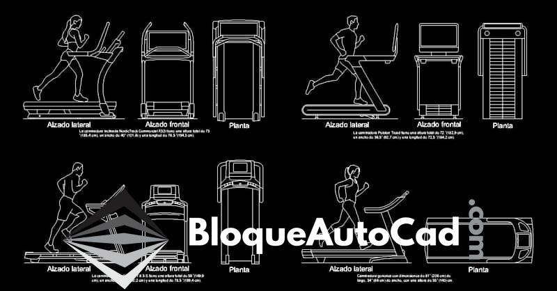 Descarga Gratis: Bloques CAD de Caminadoras en AutoCAD para tu Gimnasio 1 Bloques de caminadora en AutoCAD dwg para ejercicio GYM CAD Blocks