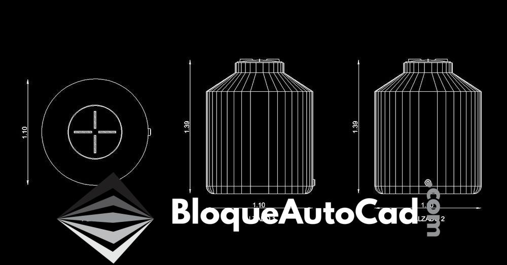 Descarga Gratis: Bloques CAD de Tanques de Agua Rotoplas de 1,100 Litros en AutoCAD DWG para Instalaciones Hidráulicas 1 Bloque tinaco AutoCAD