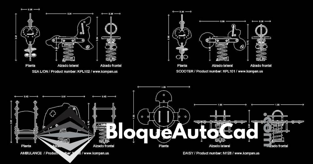 Descarga Gratis: Bloques de Juegos Infantiles Montables en AutoCAD para tus Diseños 1 Bloques AutoCAD de juegos infantiles montables en planta y alzado