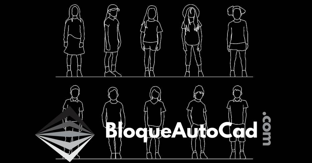 Descarga Gratis: Colección de Bloques AutoCAD de Niños en Posición Vertical 2D 1 Bloques AutoCAD niños dwg en alzado 2d CAD blocks