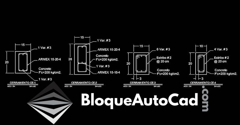 Detalles de castillos de concreto armado en AutoCAD dwg CAD Blocks