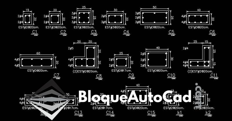 Detalles de contratrabes de cimentación en AutoCAD dwg CAD Blocks