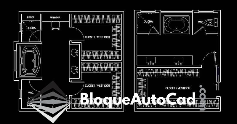Diseños de Baños de Lujo con Jacuzzi y Closet en AutoCAD: Descarga Gratuita de CAD Blocks 1 Planos diseños de baño con jacuzzi