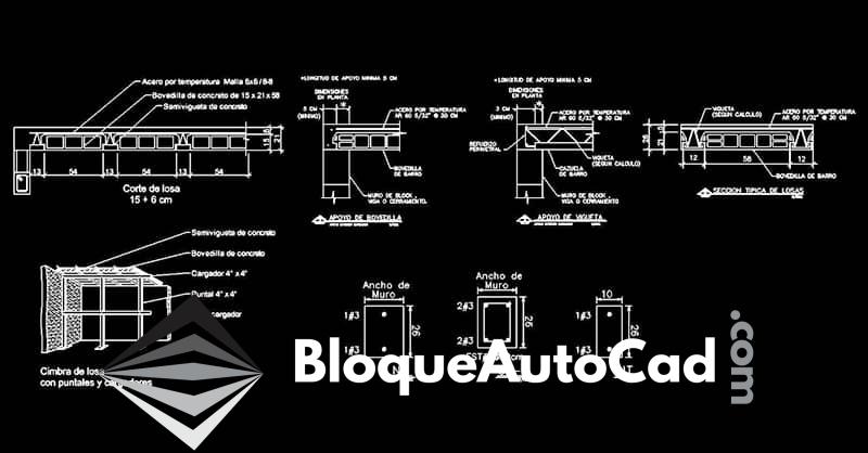 Impulsa tu Diseño: Detalles Esenciales de Losa Vigueta y Bovedilla en AutoCAD DWG 1 Detalles de losa vigueta y bovedilla en AutoCAD CAD Blocks dwg